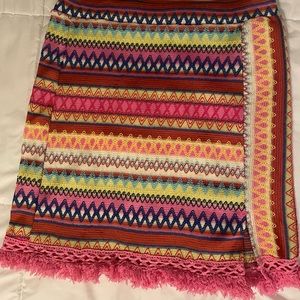 SHEIN WYWH Chevron Embroidery Fringe Trim Split Hem Skirt NWOT